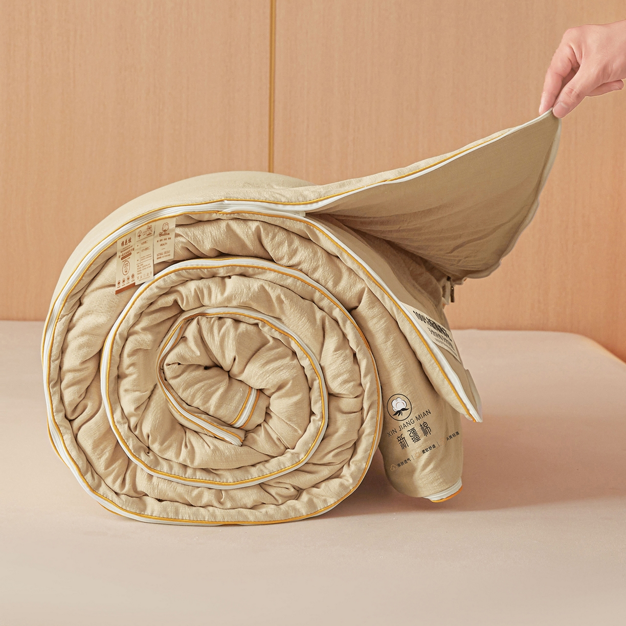 91家纺网 家纺一手货源 找家纺 逸居家纺 2025新款超软木棉100%新疆棉花被被子被芯包质检 咖色-100%新疆棉包质检