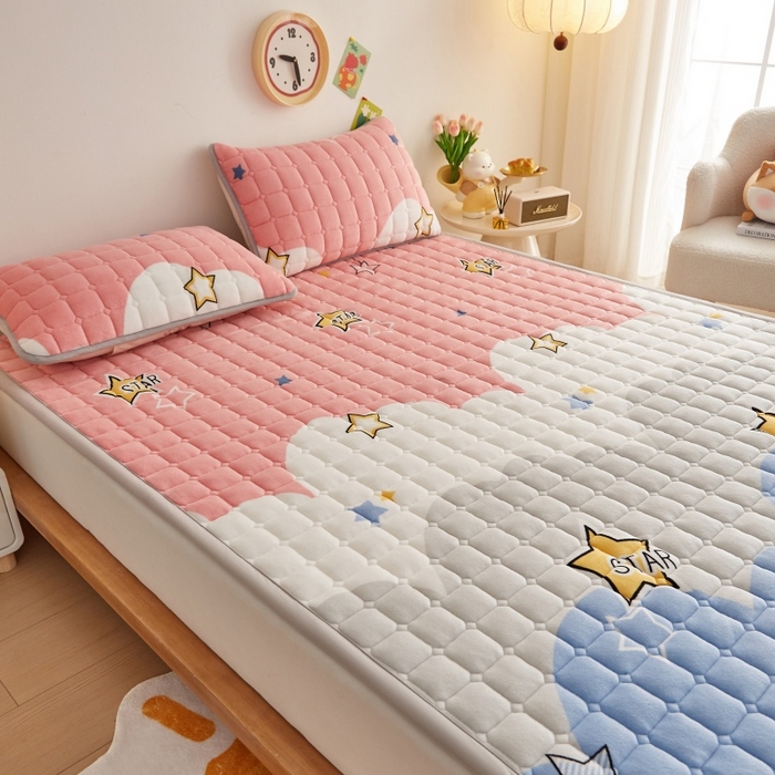 91家纺网 家纺一手货源 找家纺 奇丝雅 2025新款A类牛奶绒床褥床垫软垫家用学生宿舍上下铺寝室床护垫夹棉褥子-大床款套件 水纹星