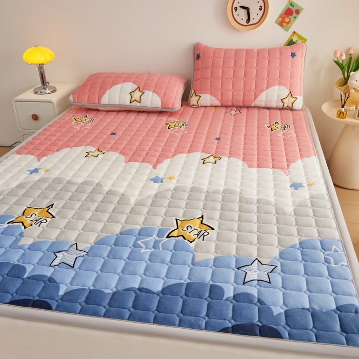 91家纺网 家纺一手货源 找家纺 奇丝雅 2025新款A类牛奶绒床褥床垫软垫家用学生宿舍上下铺寝室床护垫夹棉褥子-大床款套件 水纹星