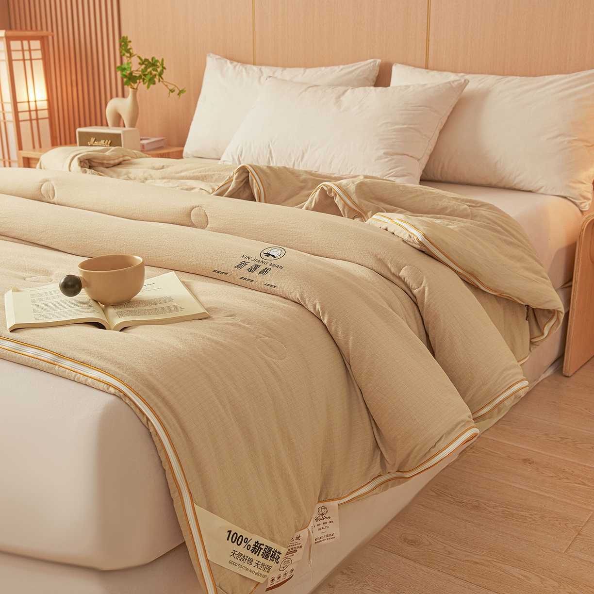 91家纺网 家纺一手货源 找家纺 逸居家纺 2025新款超软木棉100%新疆棉花被被子被芯包质检 咖色-100%新疆棉包质检