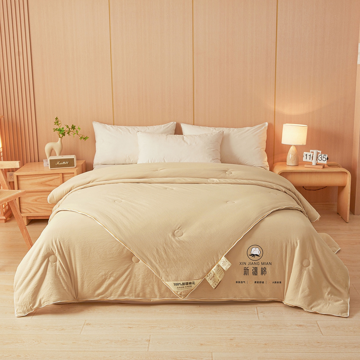 91家纺网 家纺一手货源 找家纺 逸居家纺 2025新款超软木棉100%新疆棉花被被子被芯包质检 咖色-100%新疆棉包质检