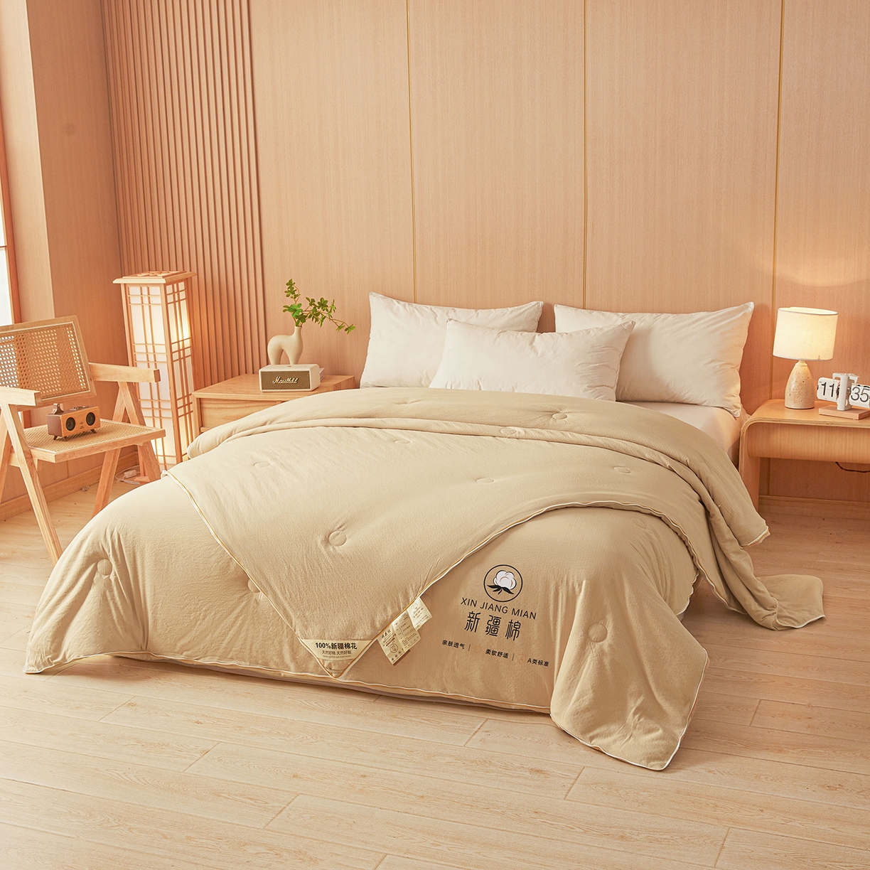 91家纺网 家纺一手货源 找家纺 逸居家纺 2025新款超软木棉100%新疆棉花被被子被芯包质检 咖色-100%新疆棉包质检
