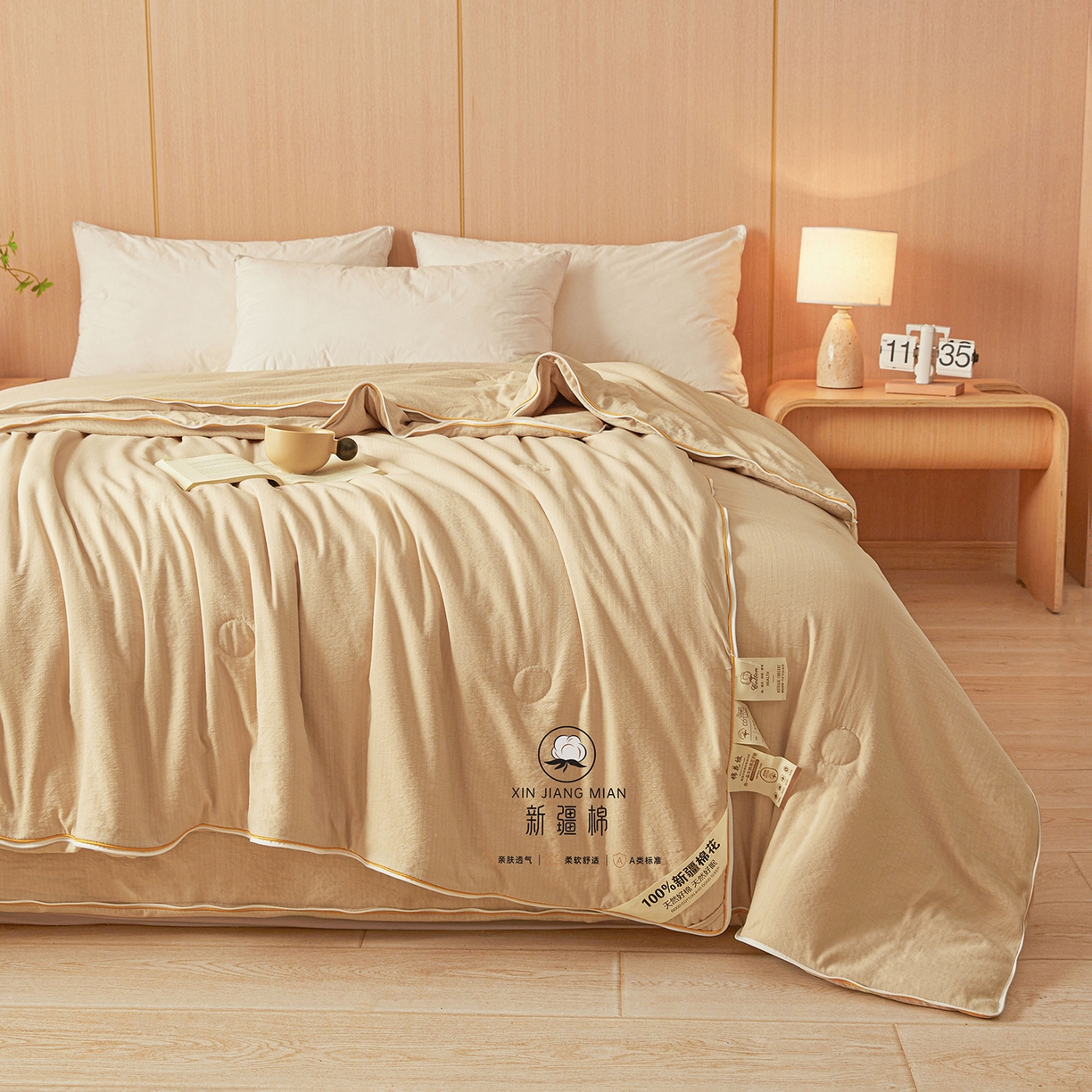 91家纺网 家纺一手货源 找家纺 逸居家纺 2025新款超软木棉100%新疆棉花被被子被芯包质检 咖色-100%新疆棉包质检