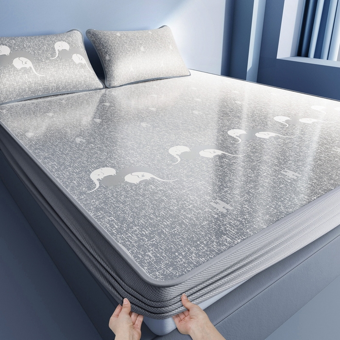 91家纺网 家纺一手货源 找家纺 小叮当家纺仓储工厂店 2025新款凉感三明治冰丝席凉席-芳华系列-床笠款-版本二 芳华床笠-卡通小象（灰）