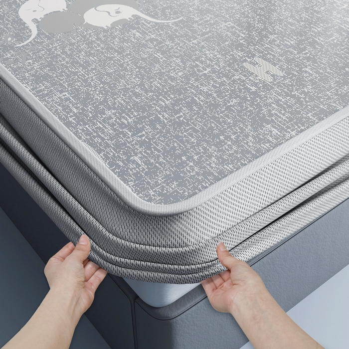 91家纺网 家纺一手货源 找家纺 小叮当家纺仓储工厂店 2025新款凉感三明治冰丝席凉席-芳华系列-床笠款-版本二 芳华床笠-卡通小象（灰）