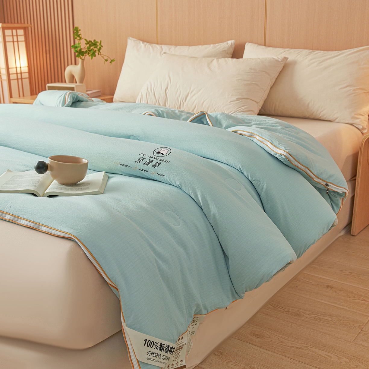 91家纺网 家纺一手货源 找家纺 逸居家纺 2025新款超软木棉100%新疆棉花被被子被芯包质检 绿色-100%新疆棉包质检
