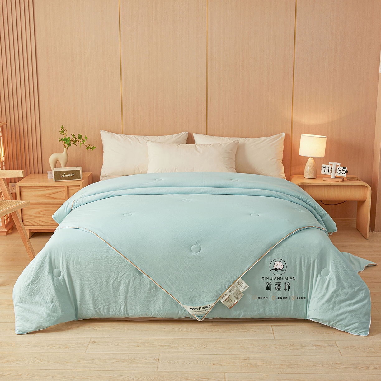 91家纺网 家纺一手货源 找家纺 逸居家纺 2025新款超软木棉100%新疆棉花被被子被芯包质检 绿色-100%新疆棉包质检
