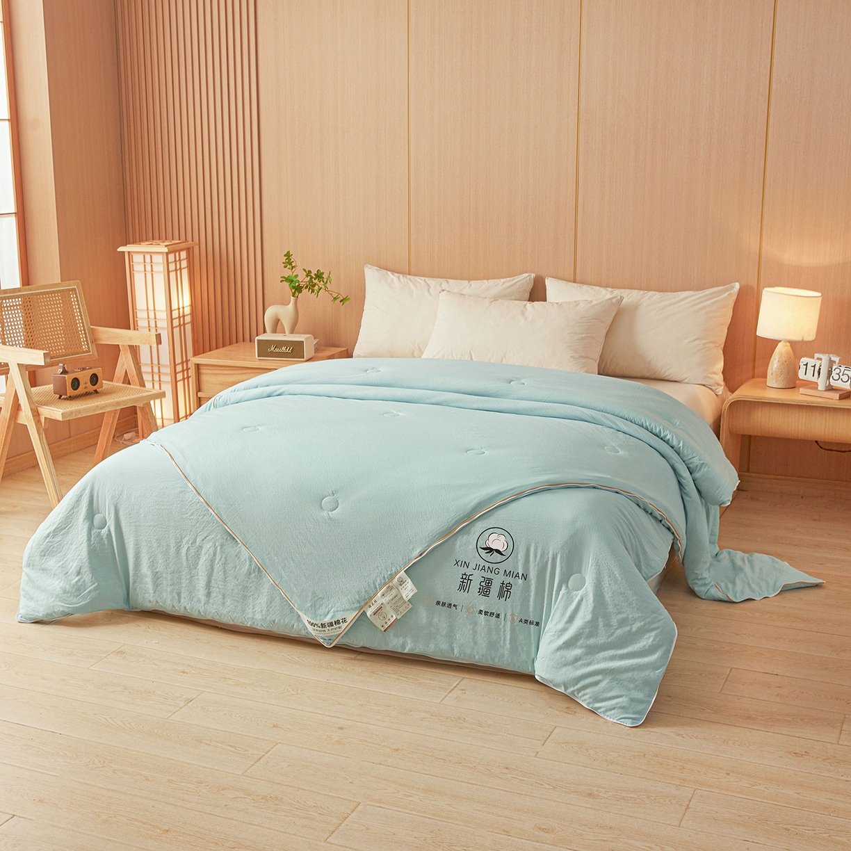 91家纺网 家纺一手货源 找家纺 逸居家纺 2025新款超软木棉100%新疆棉花被被子被芯包质检 绿色-100%新疆棉包质检