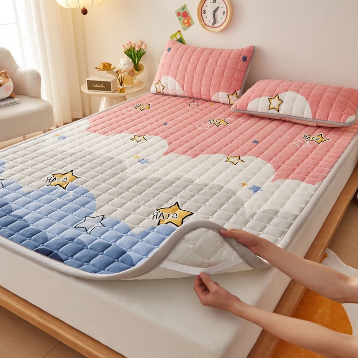 91家纺网 家纺一手货源 找家纺 奇丝雅 2025新款A类牛奶绒床褥床垫软垫家用学生宿舍上下铺寝室床护垫夹棉褥子-大床款单件 水纹星