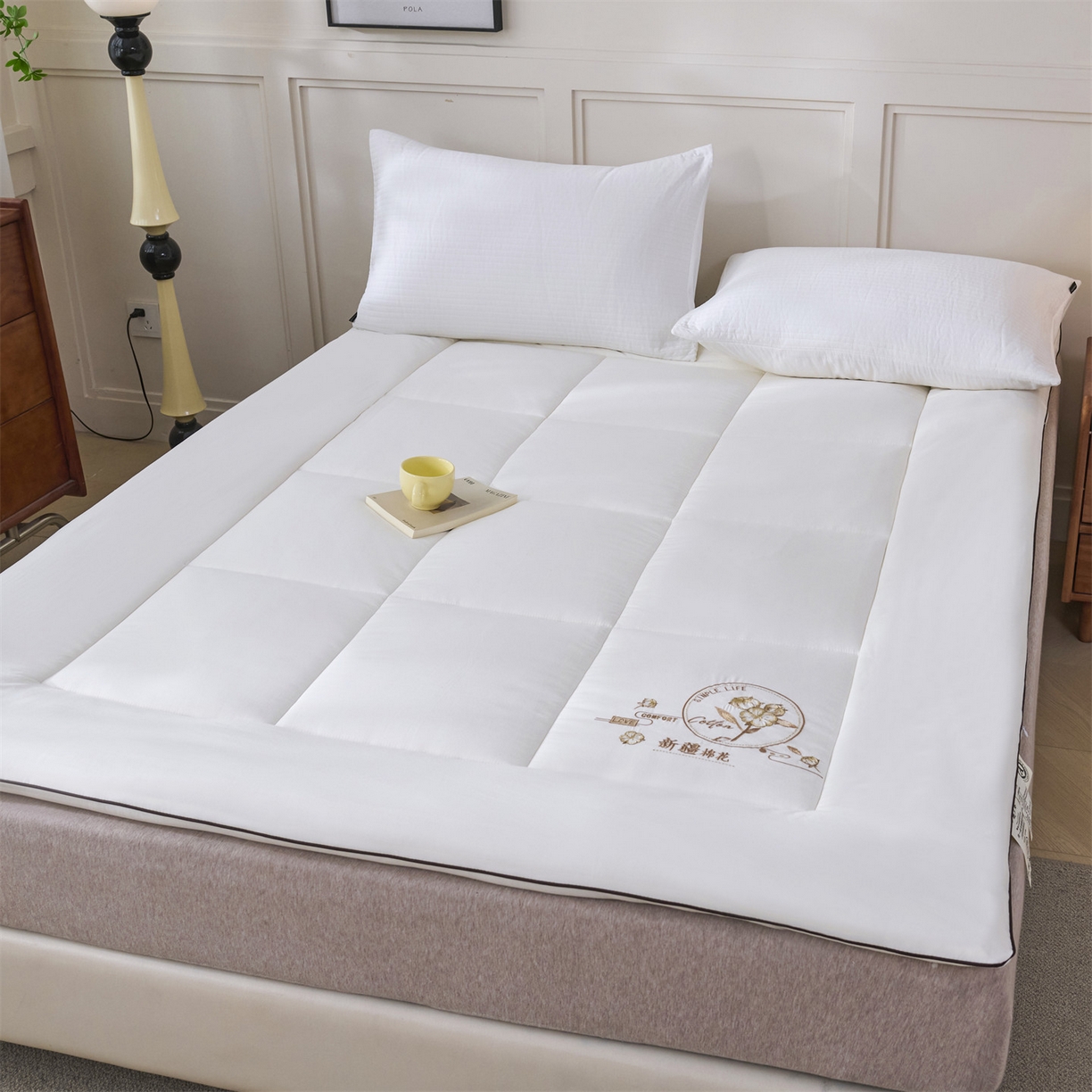 91家纺网 家纺一手货源 找家纺 （总）满圆红家纺 2025新款刺绣款A类51%新疆棉花床褥垫软垫棉絮垫子床褥垫子（提供买家秀）