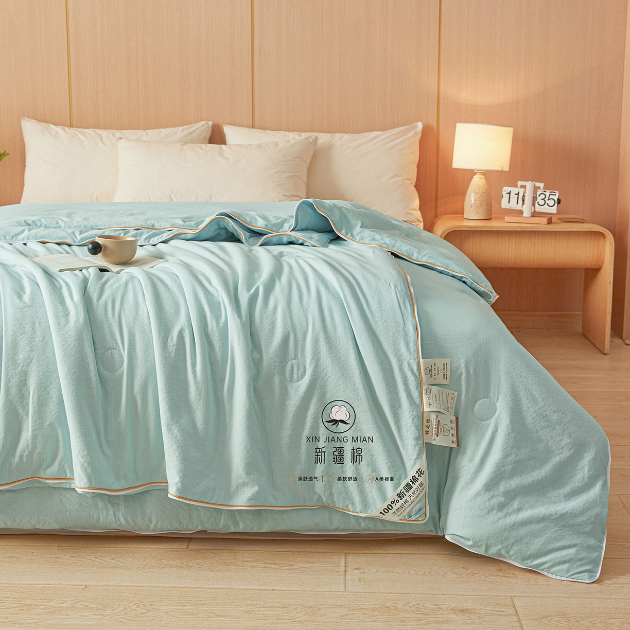 91家纺网 家纺一手货源 找家纺 逸居家纺 2025新款超软木棉100%新疆棉花被被子被芯包质检 绿色-100%新疆棉包质检