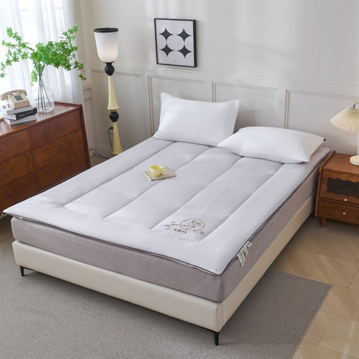 91家纺网 家纺一手货源 找家纺 满圆红家纺 2025新款刺绣款A类51%新疆棉花床褥垫软垫棉絮垫子床褥垫子（提供买家秀） 条纹-浅灰