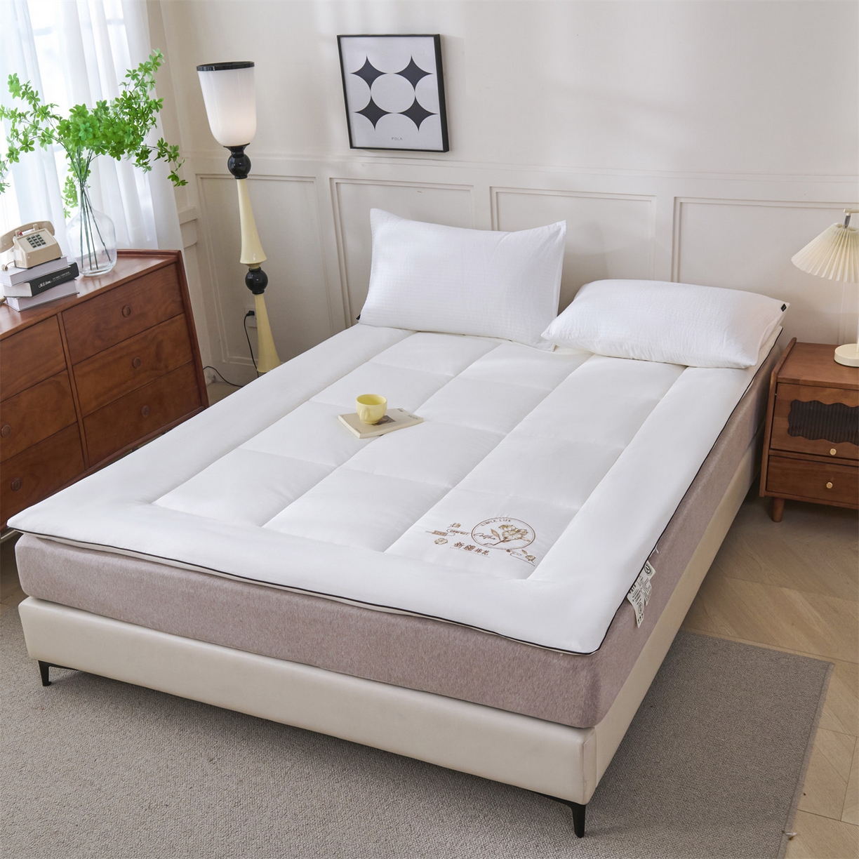 91家纺网 家纺一手货源 找家纺 满圆红家纺 2025新款刺绣款A类51%新疆棉花床褥垫软垫棉絮垫子床褥垫子（提供买家秀） 纯色-米白