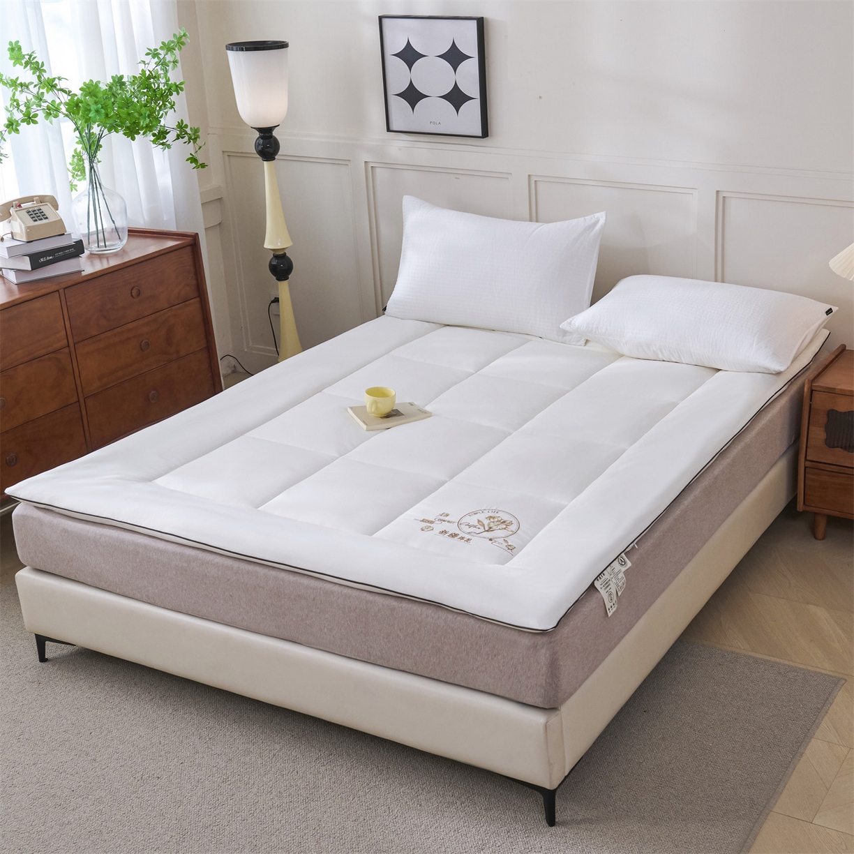 91家纺网 家纺一手货源 找家纺 满圆红家纺 2025新款刺绣款A类51%新疆棉花床褥垫软垫棉絮垫子床褥垫子（提供买家秀） 纯色-米白