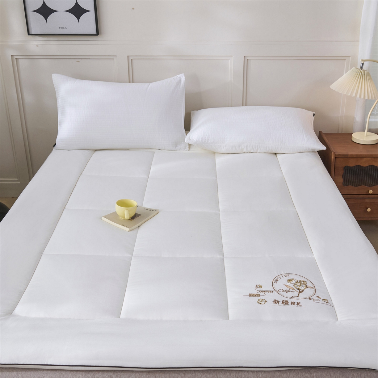 91家纺网 家纺一手货源 找家纺 满圆红家纺 2025新款刺绣款A类51%新疆棉花床褥垫软垫棉絮垫子床褥垫子（提供买家秀） 纯色-米白