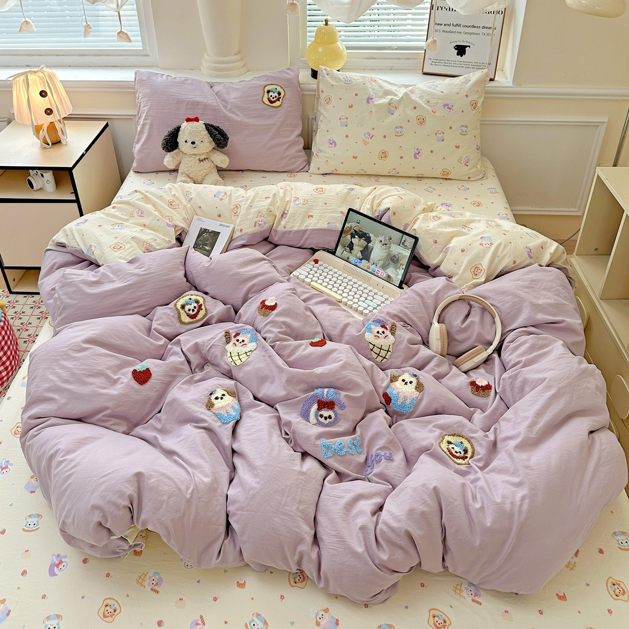 91家纺网 家纺一手货源 找家纺 奈颜 2025新款爆款水洗云朵棉毛巾绣四件套 星黛公主