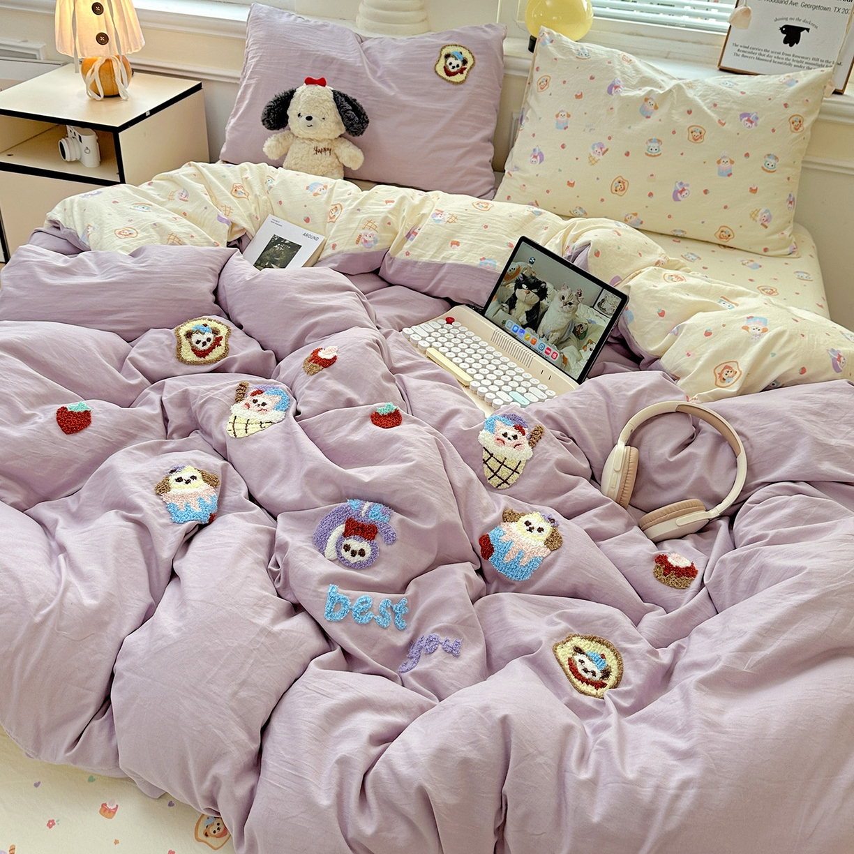 91家纺网 家纺一手货源 找家纺 奈颜 2025新款爆款水洗云朵棉毛巾绣四件套 星黛公主