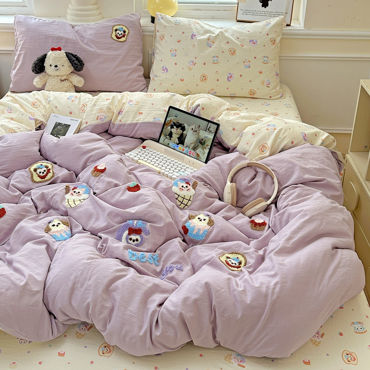 91家纺网 家纺一手货源 找家纺 奈颜 2025新款爆款水洗云朵棉毛巾绣四件套 星黛公主