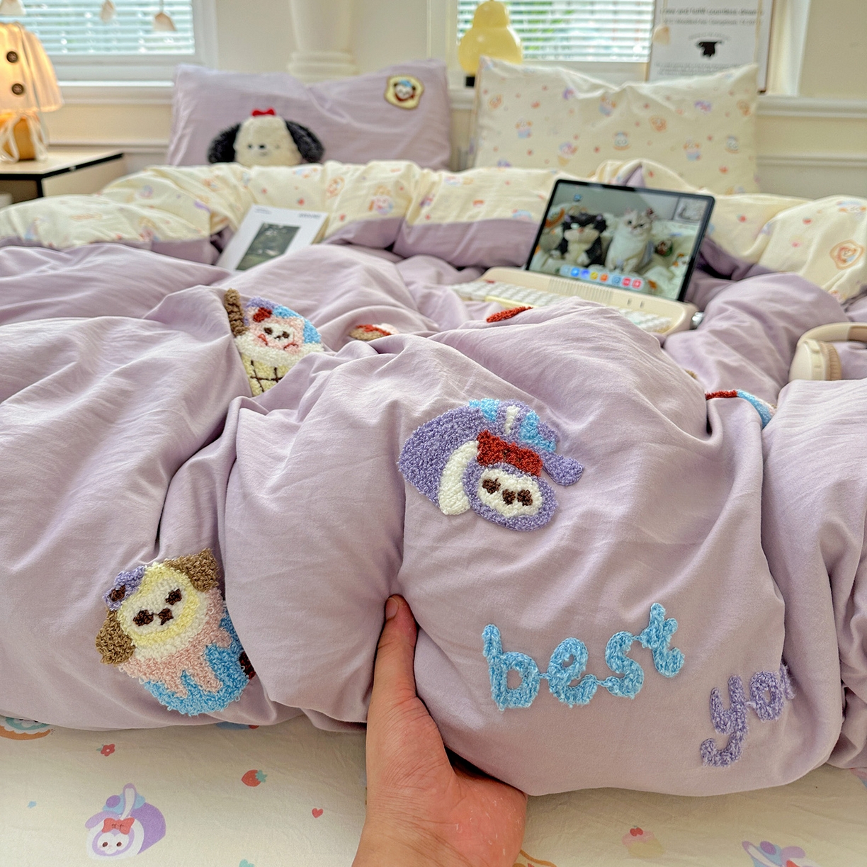 91家纺网 家纺一手货源 找家纺 奈颜 2025新款爆款水洗云朵棉毛巾绣四件套 星黛公主