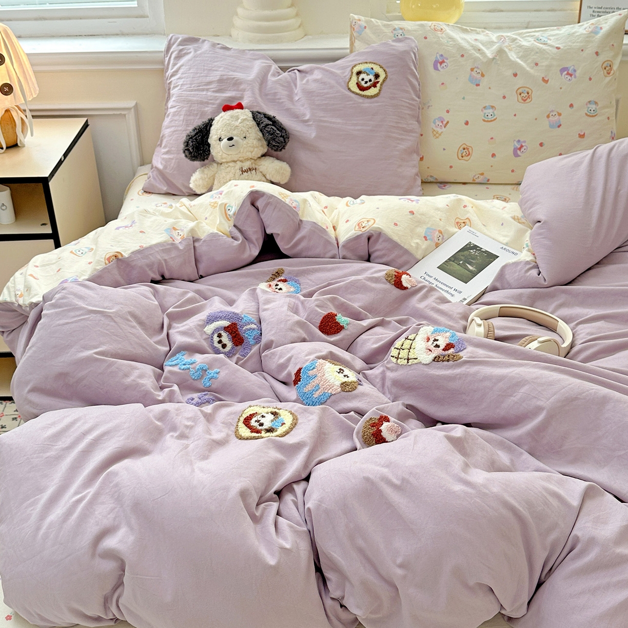 91家纺网 家纺一手货源 找家纺 奈颜 2025新款爆款水洗云朵棉毛巾绣四件套 星黛公主