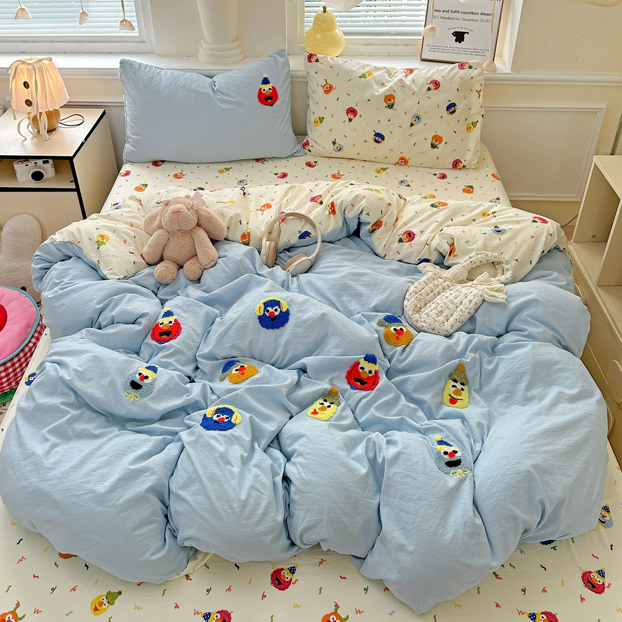 91家纺网 家纺一手货源 找家纺 奈颜 2025新款爆款水洗云朵棉毛巾绣四件套 芝麻派对