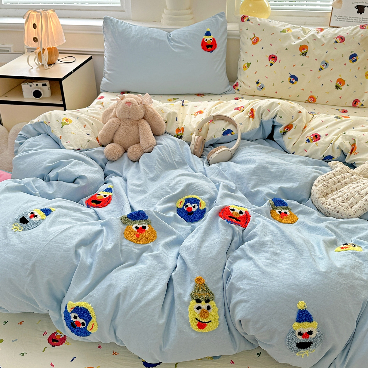 91家纺网 家纺一手货源 找家纺 奈颜 2025新款爆款水洗云朵棉毛巾绣四件套 芝麻派对