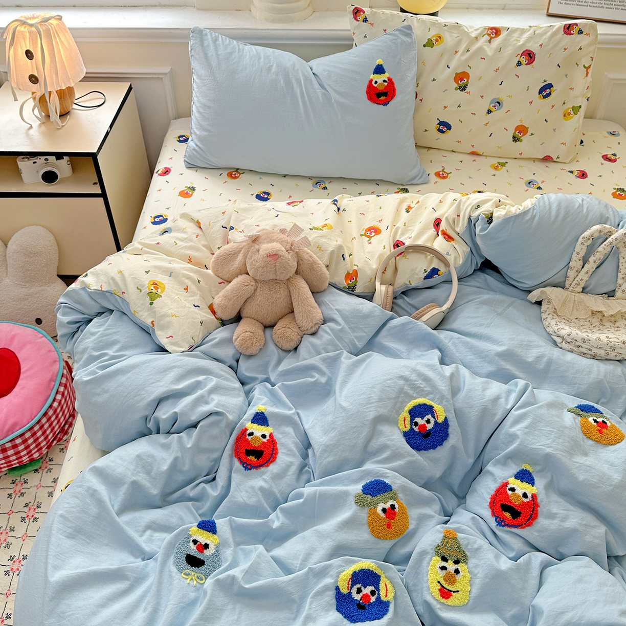 91家纺网 家纺一手货源 找家纺 奈颜 2025新款爆款水洗云朵棉毛巾绣四件套 芝麻派对