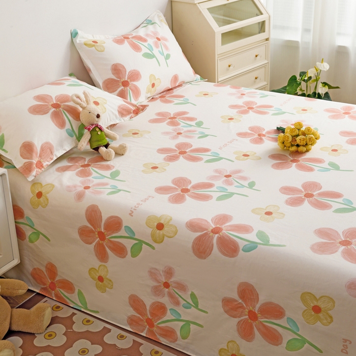 91家纺网 家纺一手货源 找家纺 金盛纺 2025新款13372全棉印花单品床单 桔阳花