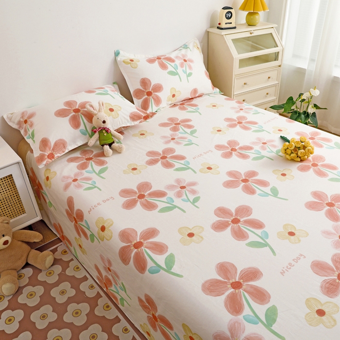 91家纺网 家纺一手货源 找家纺 金盛纺 2025新款13372全棉印花单品床单 桔阳花