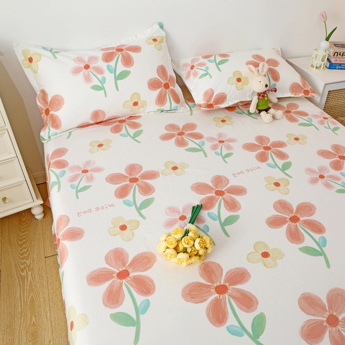 91家纺网 家纺一手货源 找家纺 金盛纺 2025新款13372全棉印花单品床单 桔阳花