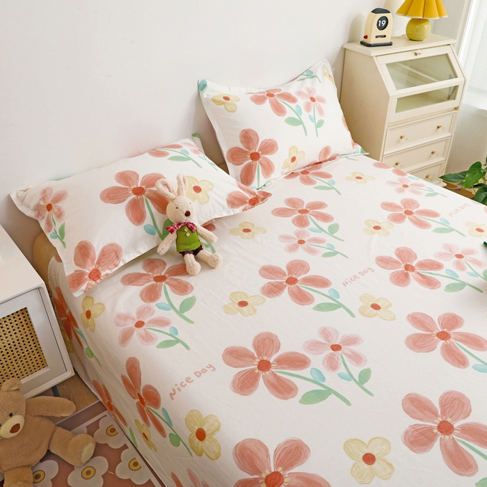 91家纺网 家纺一手货源 找家纺 金盛纺 2025新款13372全棉印花单品床单 桔阳花