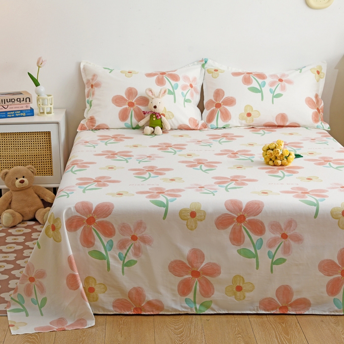 91家纺网 家纺一手货源 找家纺 金盛纺 2025新款13372全棉印花单品床单 桔阳花