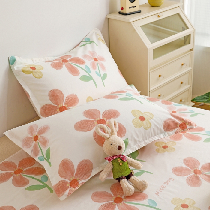 91家纺网 家纺一手货源 找家纺 金盛纺 2025新款13372全棉印花单品床单 桔阳花