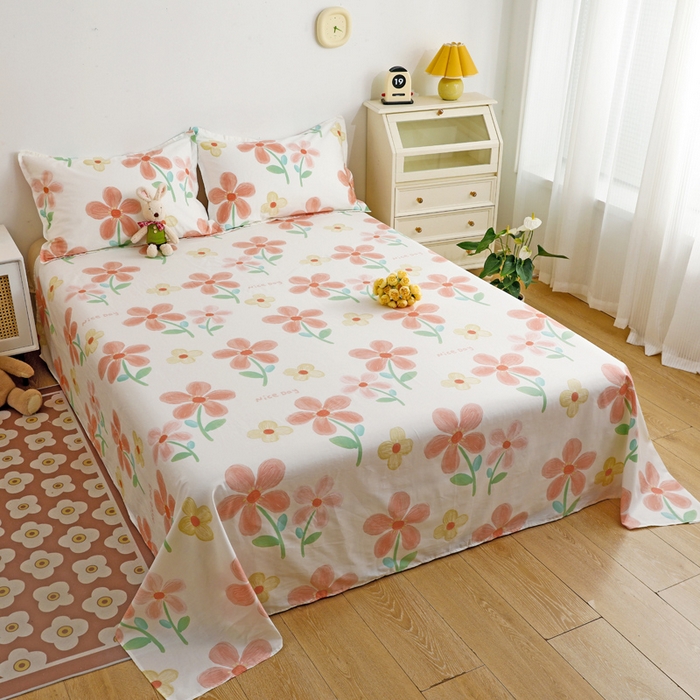 91家纺网 家纺一手货源 找家纺 金盛纺 2025新款13372全棉印花单品床单 桔阳花