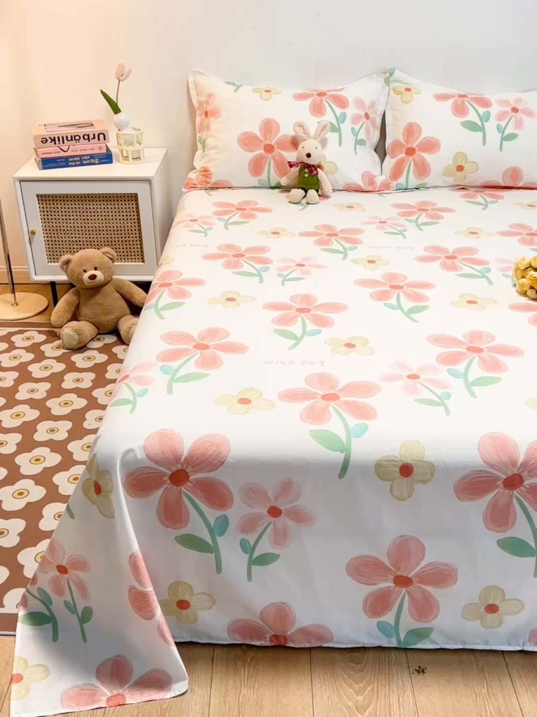 91家纺网 家纺一手货源 找家纺 金盛纺 2025新款13372全棉印花单品床单 桔阳花