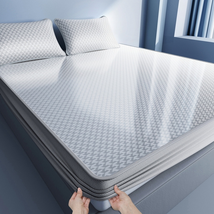 小叮当家纺仓储工厂店 2025新款凉感三明治冰丝席凉席-芳华系列-床笠款-版本二 芳华床笠-千鸟格