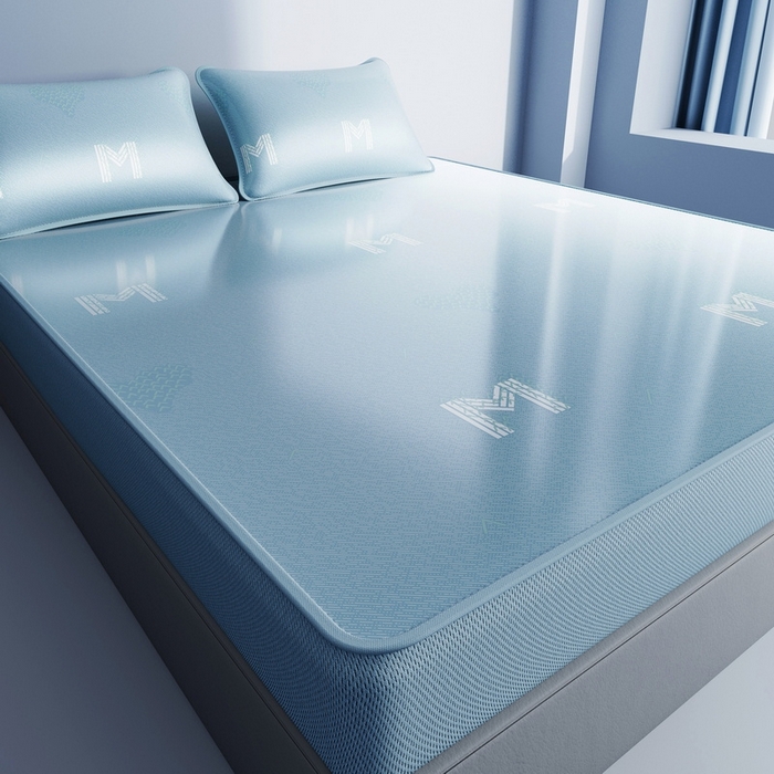 小叮当家纺仓储工厂店 2025新款凉感三明治冰丝席凉席-芳华系列-床笠款-版本二 芳华床笠-字母M（蓝）