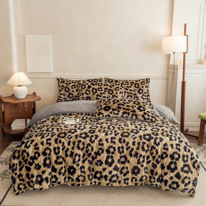 橘子家 2025新款轻奢兔绒高克重四件套 豹纹-咖