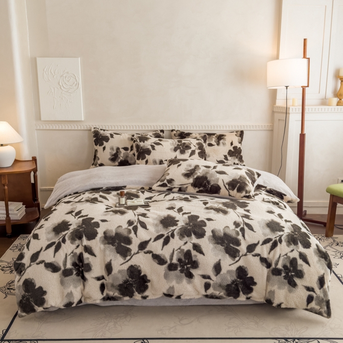 橘子家 2025新款轻奢兔绒高克重四件套 彼岸花开-灰