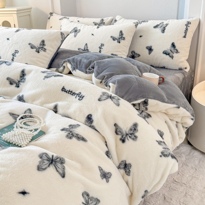 91家纺网 家纺一手货源 找家纺 橘子家 2025新款轻奢兔绒高克重四件套 蝴蝶