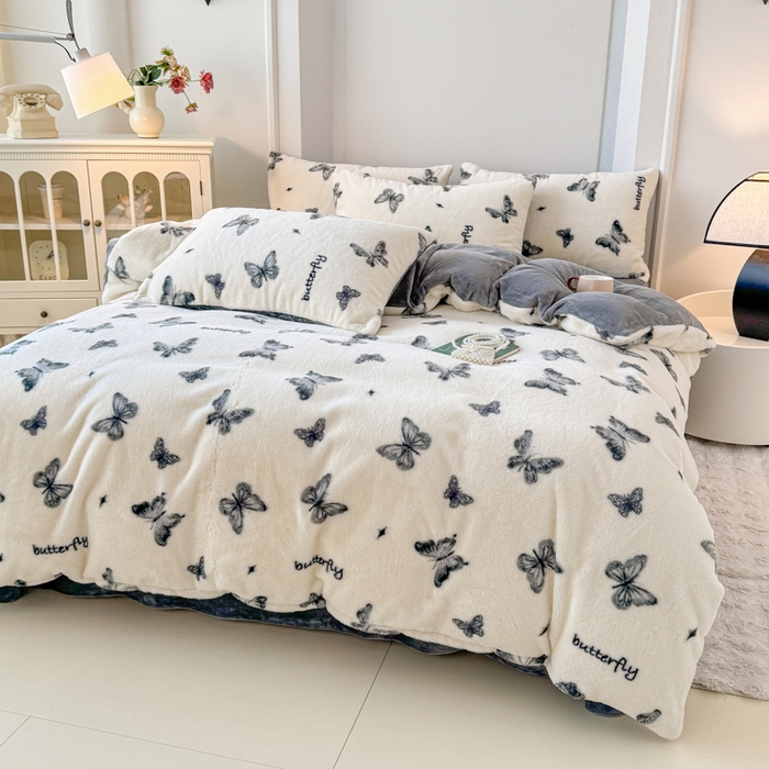 91家纺网 家纺一手货源 找家纺 橘子家 2025新款轻奢兔绒高克重四件套 蝴蝶