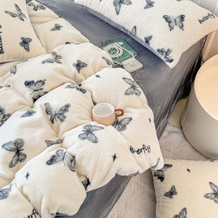 91家纺网 家纺一手货源 找家纺 橘子家 2025新款轻奢兔绒高克重四件套 蝴蝶