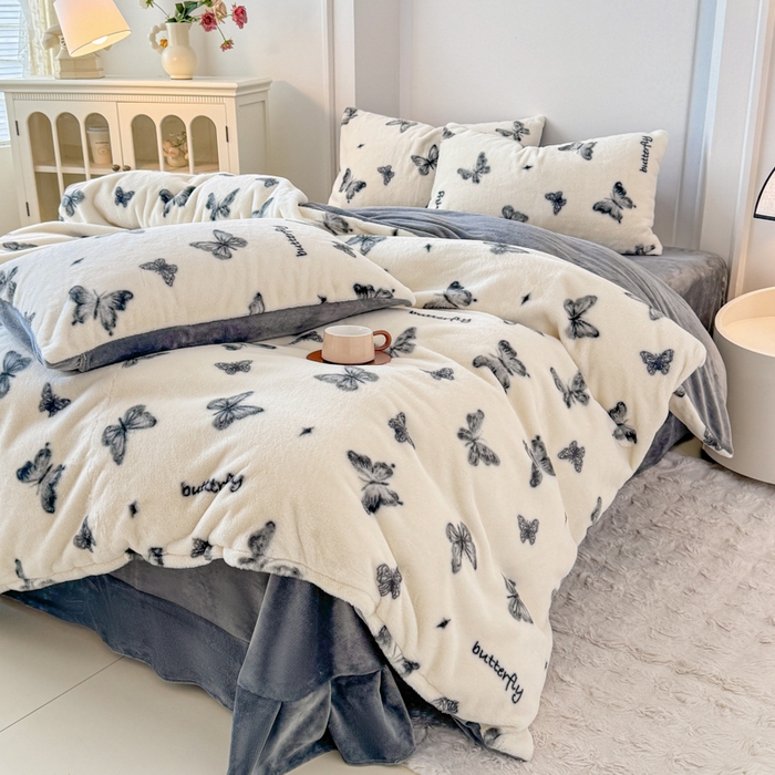 91家纺网 家纺一手货源 找家纺 橘子家 2025新款轻奢兔绒高克重四件套 蝴蝶