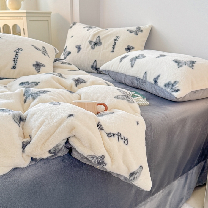 91家纺网 家纺一手货源 找家纺 橘子家 2025新款轻奢兔绒高克重四件套 蝴蝶