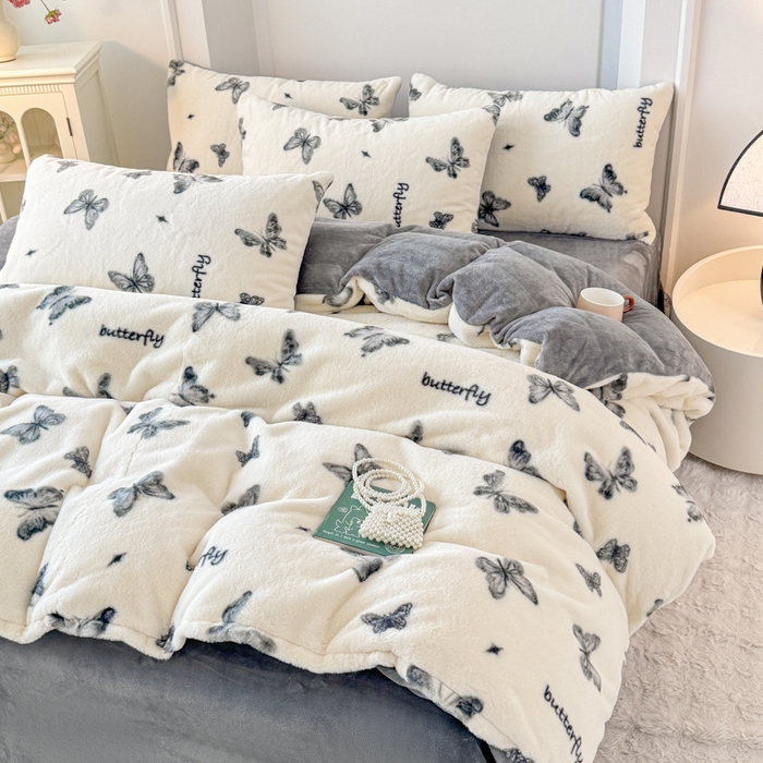 91家纺网 家纺一手货源 找家纺 橘子家 2025新款轻奢兔绒高克重四件套 蝴蝶