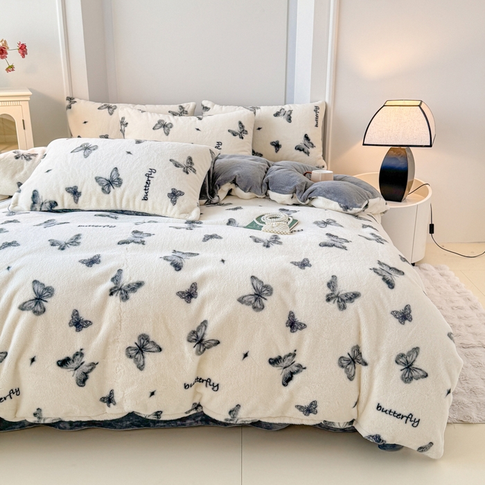 91家纺网 家纺一手货源 找家纺 橘子家 2025新款轻奢兔绒高克重四件套 蝴蝶