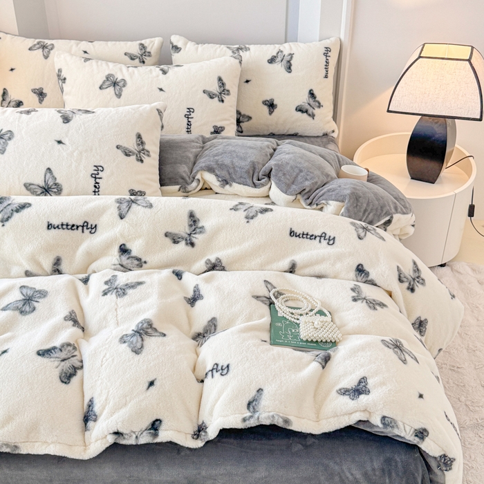 91家纺网 家纺一手货源 找家纺 橘子家 2025新款轻奢兔绒高克重四件套 蝴蝶