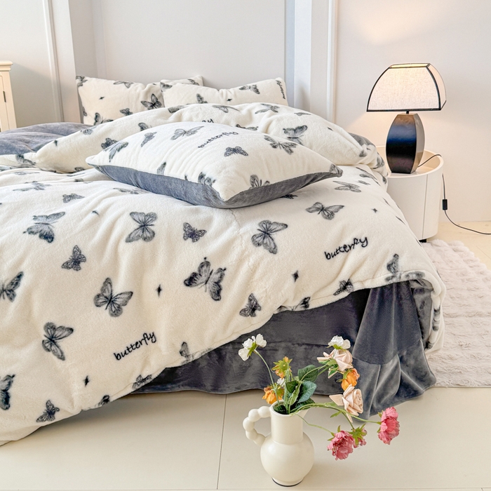 91家纺网 家纺一手货源 找家纺 橘子家 2025新款轻奢兔绒高克重四件套 蝴蝶