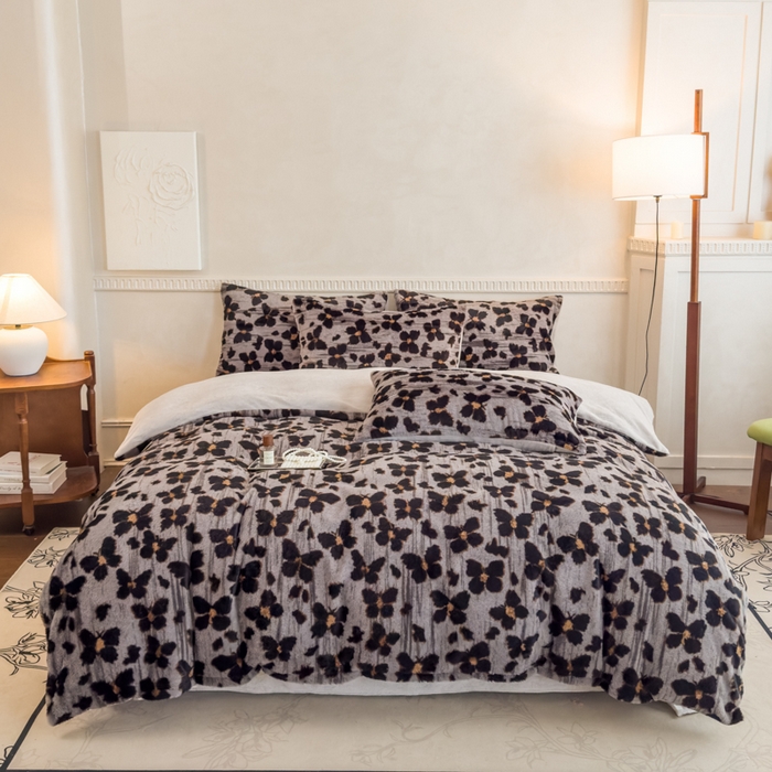 橘子家 2025新款轻奢兔绒高克重四件套 蔓蝶-灰