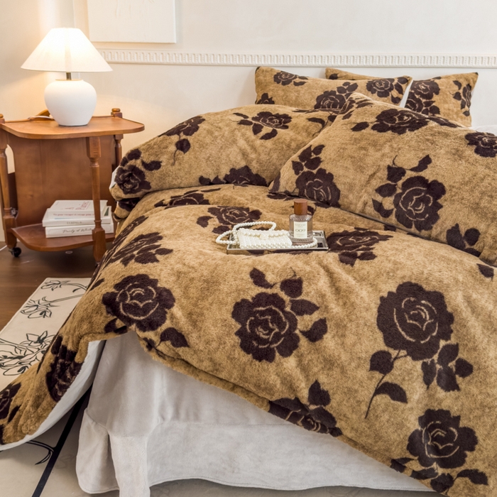 91家纺网 家纺一手货源 找家纺 橘子家 2025新款轻奢兔绒高克重四件套 玫瑰花